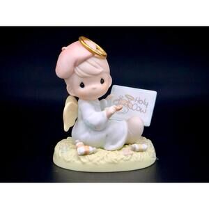 Precious Moments Holy Cow Angel Figurine Boy Halo & Sign Funny Pun Collectible